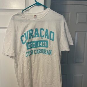 Fruit of the Loom White T-Shirt with Blue Curaçao Design Unisex